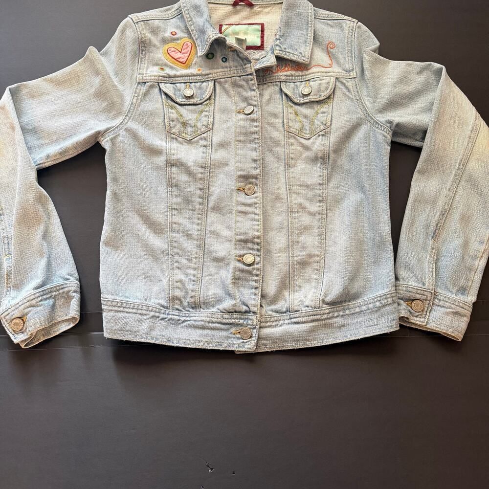 Hollister Womens L Light Wash Denim Jacket Cali Embroidered Y2K 100% Cotton